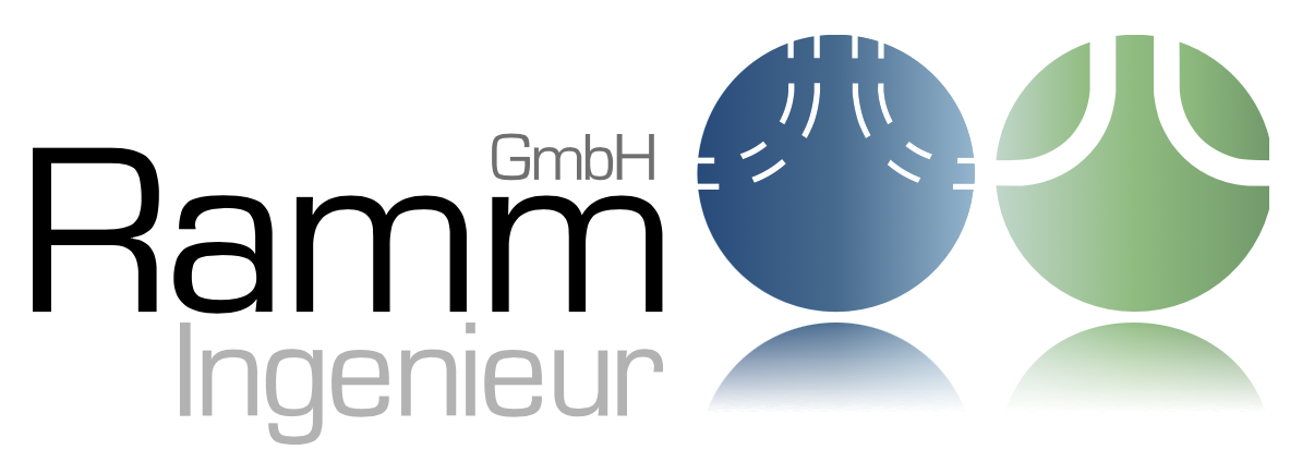 Ramm Ingenieur GmbH Logo mit zwei stilisierten Kreisen in Blau und Grün.